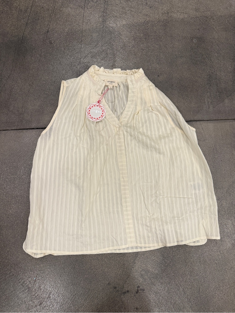 Umgee Cream Striped Sleeveless Ruffle-Neck Top